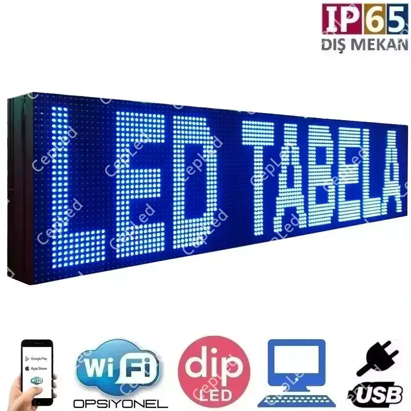 128x48 cm Çift Taraflı Dış Mekan Mavi LED Tabela Fiyatı ve Özellikleri